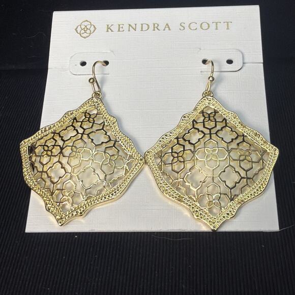 Kendra Scott Natalie Statement Earrings Gold Filigree Dangle - Picture 3 of 5